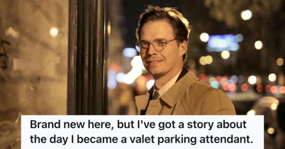 Man in trench coat and glasses opening the door