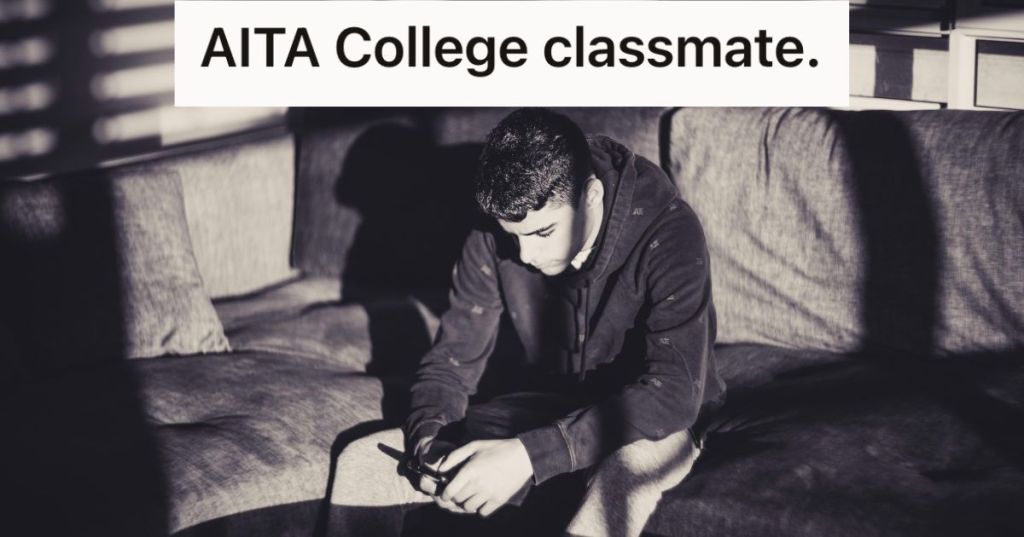 Sad man sitting on the couch looking at his phone