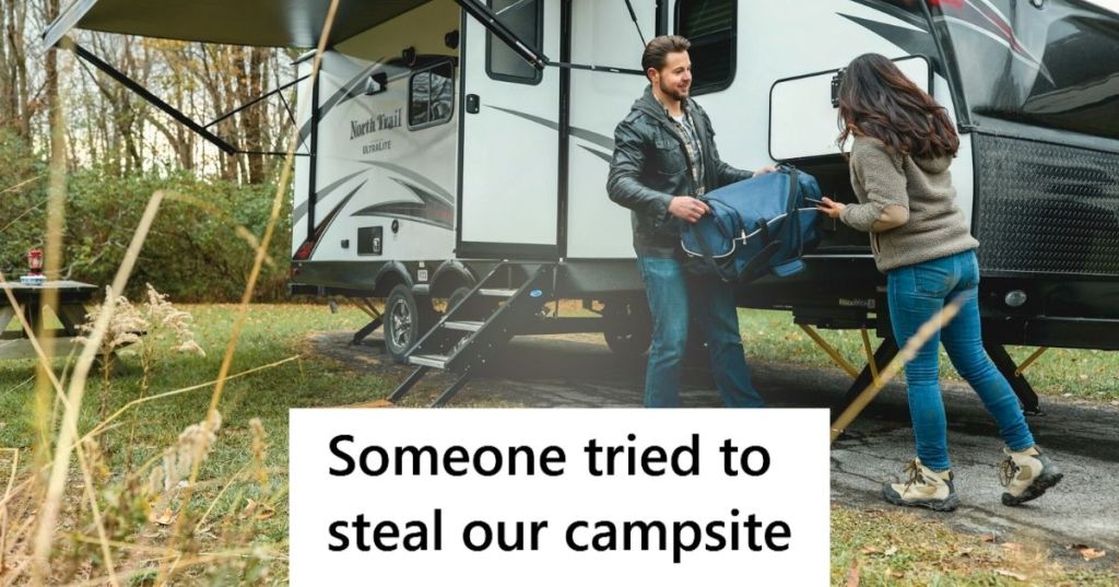 Couple with RV on campsite