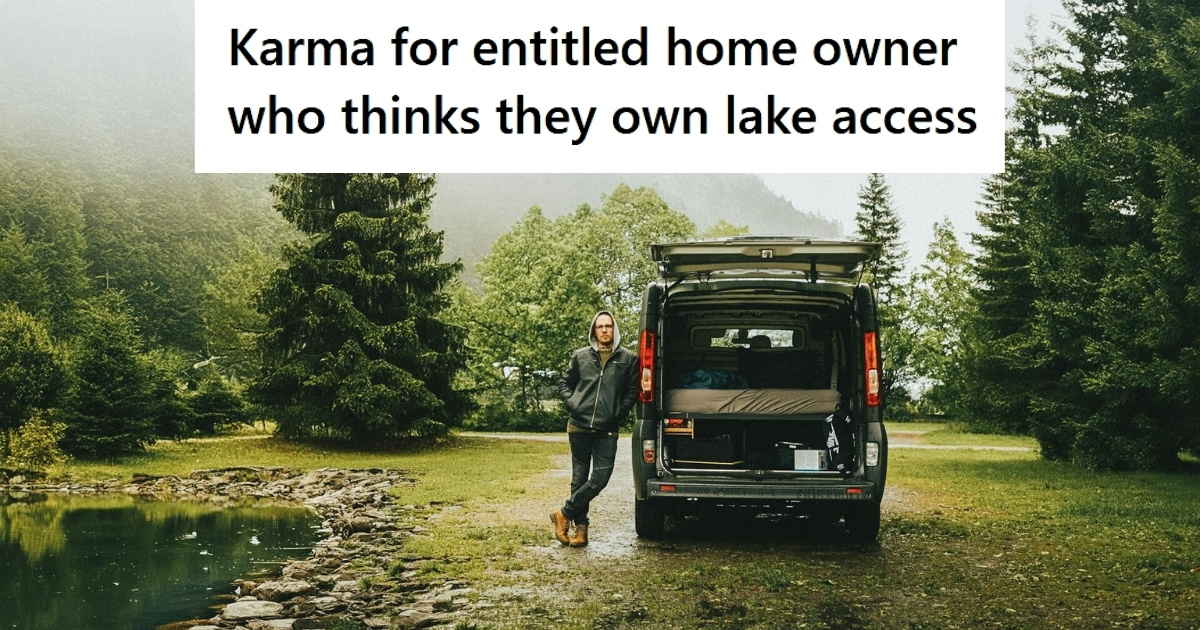 Man standing by truck by lake outdoors