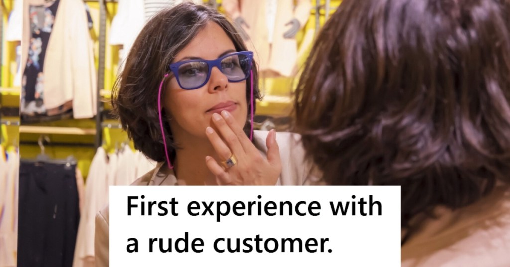 Woman wearing glasses in clothing store