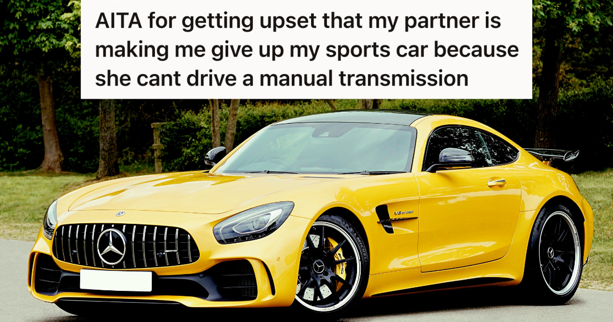 bright yellow sports car in driveway