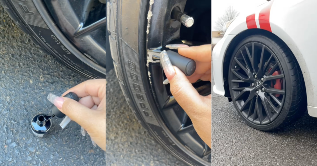 putting nail polish on a wheel