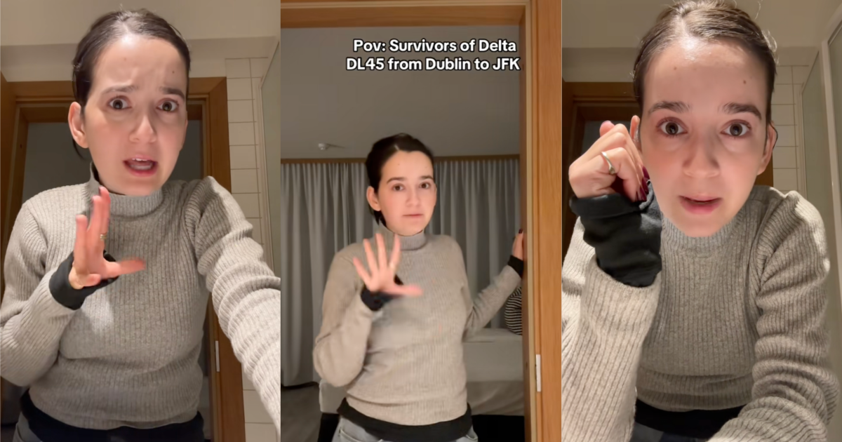 I am so happy to be on land. Airline Passenger Talked About A Scary Flight That Had To Make An Emergency Landing In Iceland woman talking about a flight