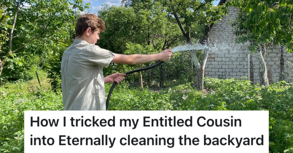 boy with a garden hose