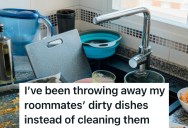 His Roommates Never Cleaned Their Dirty Dishes, So He Started Throwing Them In The Trash