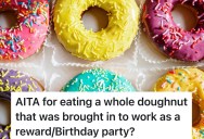 Employee Grabs A Whole Doughnut From The Office Treat Table, But When The Boss Starts Cutting Them In Half, They Wonder If They Took Too Much