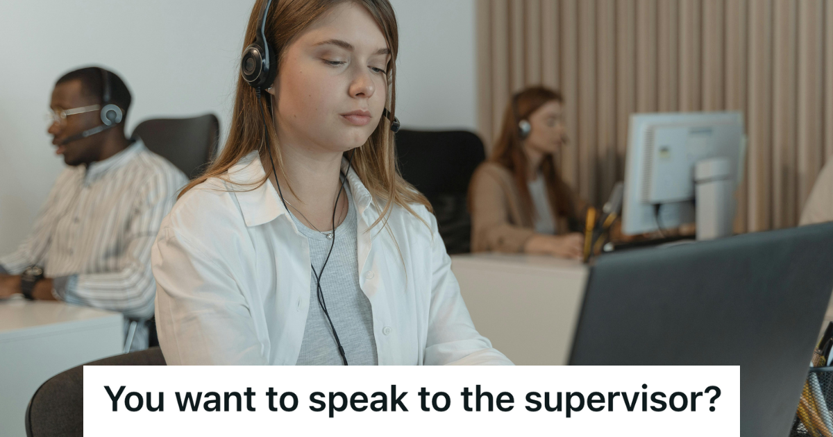 employee working at a call center with headset on