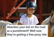 After Witnessing A Young Kid Getting Kicked Out Of His Parents Car And Having To Walk On A Busy Road, She Picked Him Up And Let The Kid Ride Her Horse To Keep Him Safe