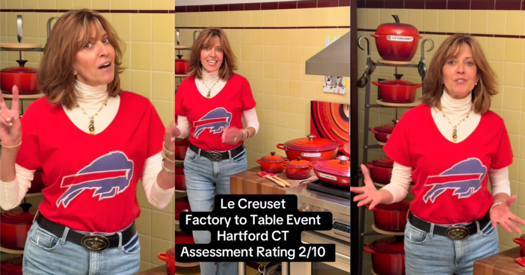 woman talking about cookware