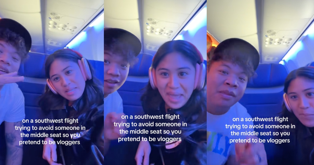 two people on a flight
