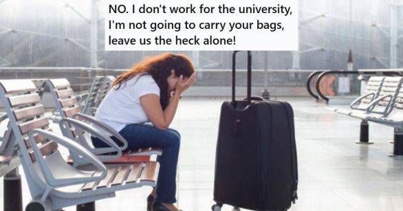Upset woman with luggage