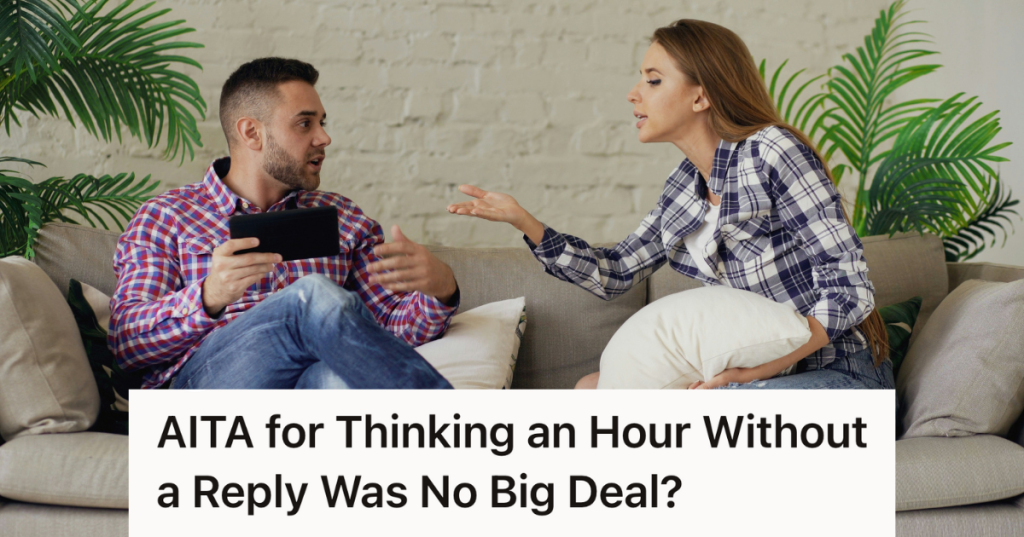 man and woman arguing on the couch