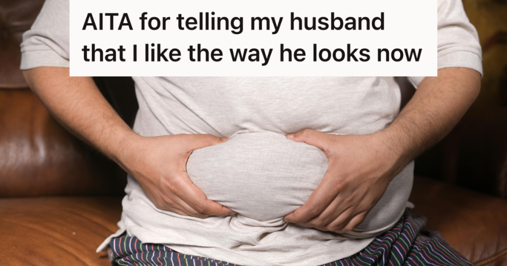 man holding his chubby tummy