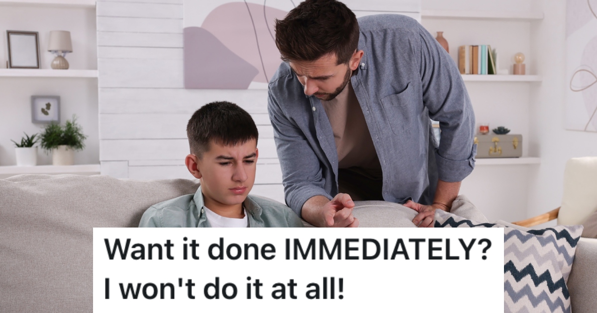 boy talking to his dad