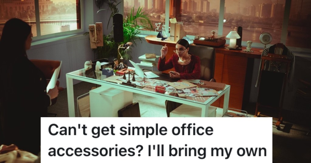 woman's cluttered office desk