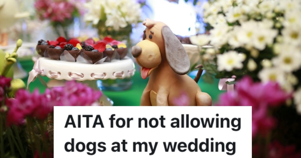 dog topper on a wedding cake