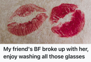 A Bad Breakup Left A Teenager Devastated, So Her Friend Group Went To Her Ex’s Workplace And Covered All Of Their Glasses In Lipstick