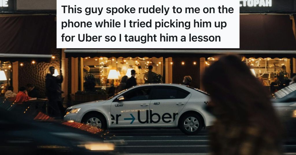 Uber car on the road at night