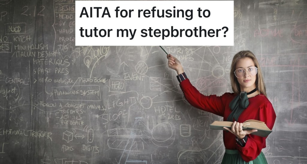 tutor pointing at the chalk board helping teach