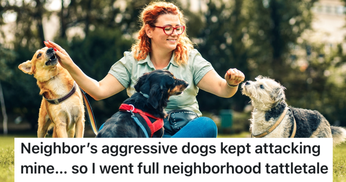 woman with three dogs