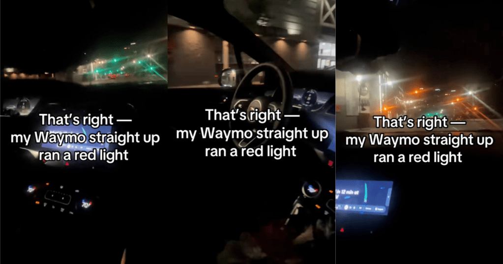 person filming in a waymo car