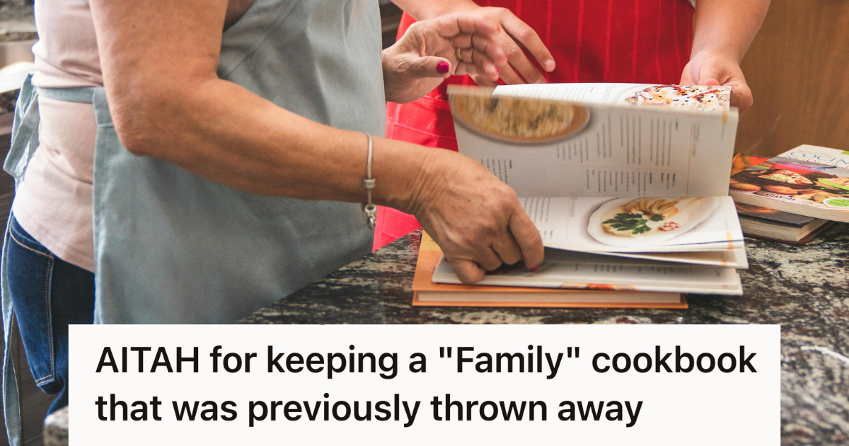 woman looking through a family cookbook