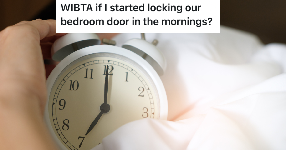 Her Husband Wont Stop Waking Her Up In The Morning, So Shes Taking Drastic Measures To Get Her Rest Alarm clock in white sheet.