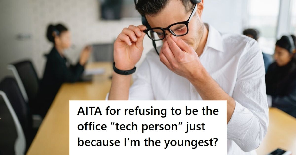 26 Year Old Is The Youngest Person At His Job, But When His Boss And Coworkers Declared Him The Unofficial Tech Guy, He Finally Put A Stop To It Man looking upset at work