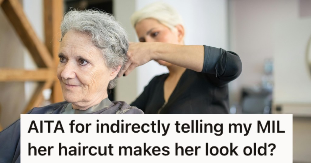An older woman getting a haircut