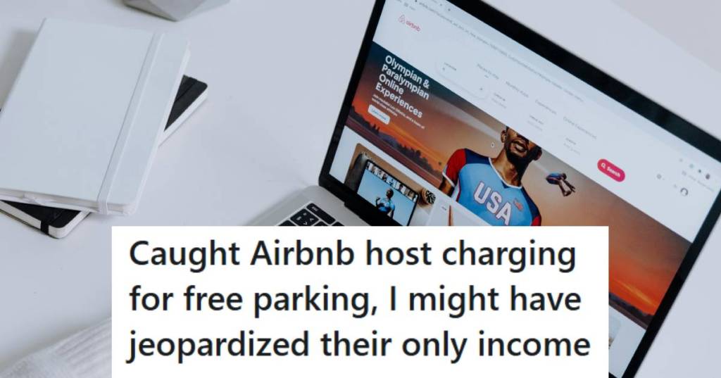 Woman accessing the Airbnb website to make a complaint against a host