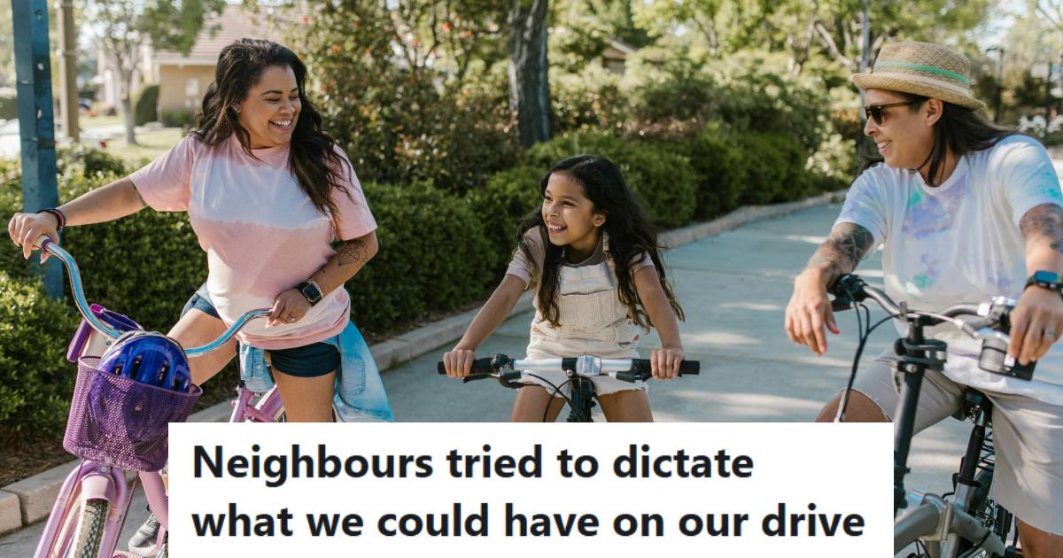 Family riding their bikes after taking them out of their new bike sheds