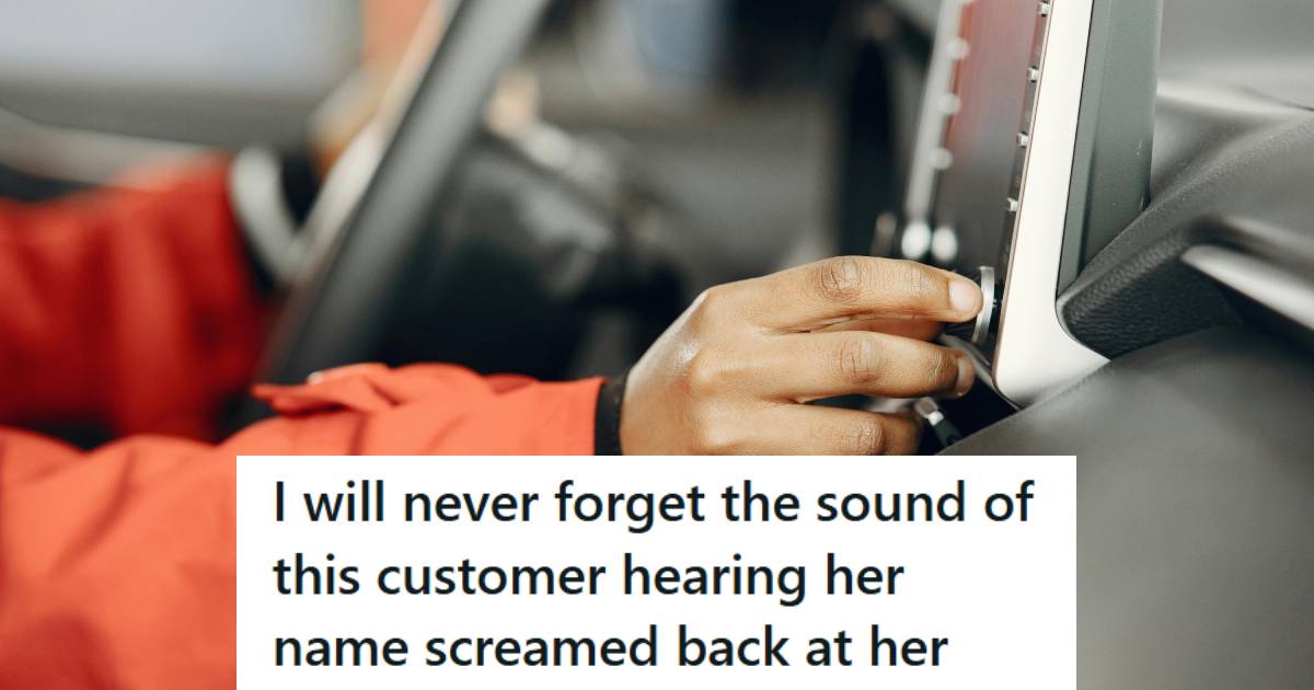 Woman trying to get the Bluetooth to work in her car