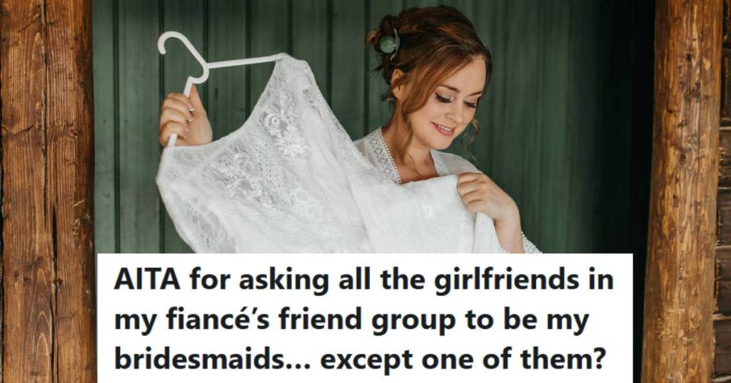 Bride looking at her wedding dress and smiling