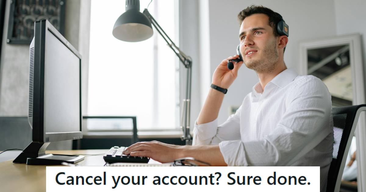 Man working at the call center helping customers cancel their accounts