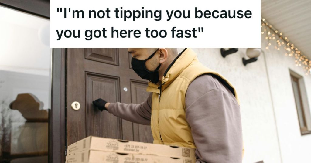 Man holding pizza boxes knocking on a door