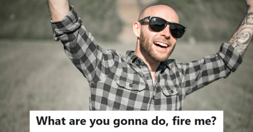 Man smiling from ear-to-ear with his arms in the air because he's free from a bad job