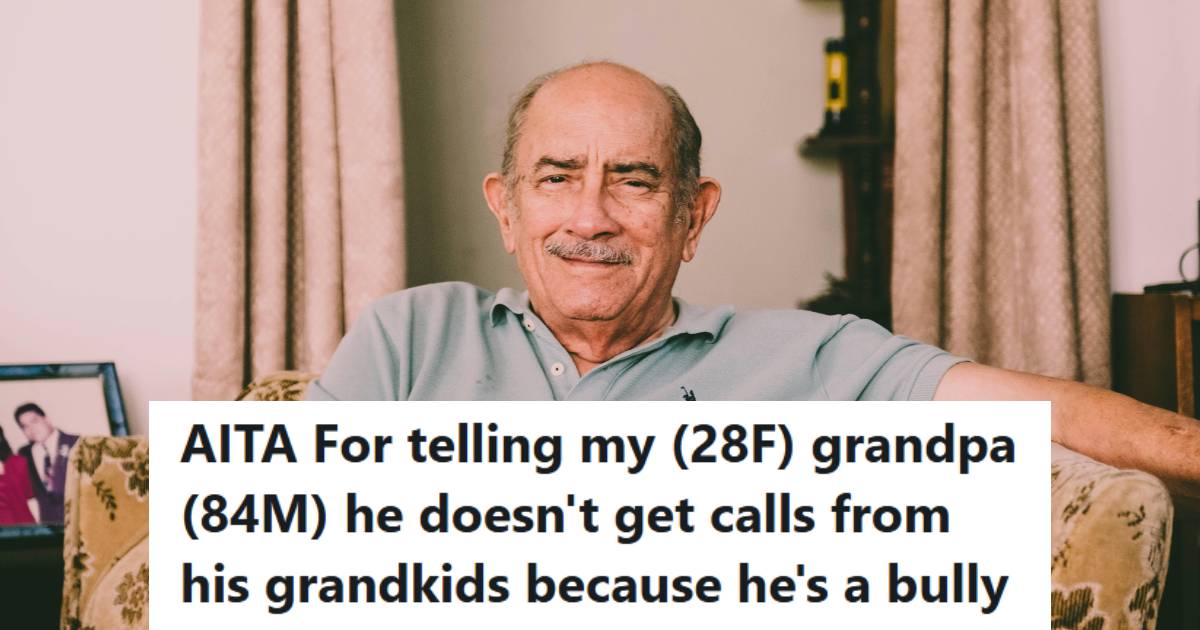 Mean grandfather sitting on the couch smirking at someone