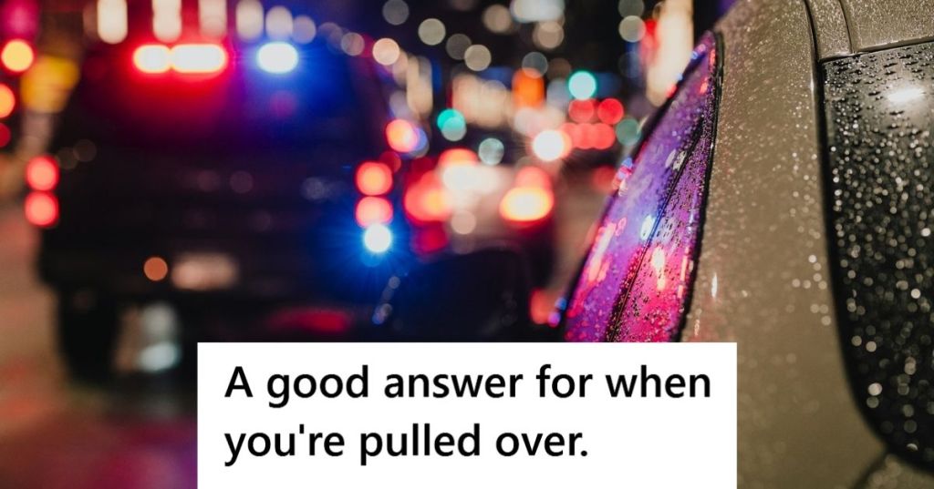 Police car pulling over at night