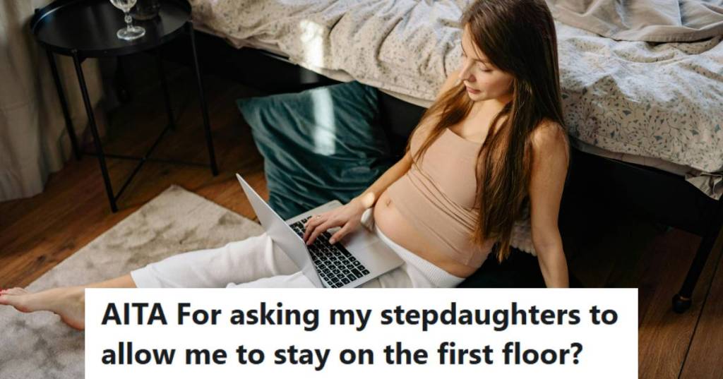 Pregnant woman sitting on the floor of her bedroom asking for support