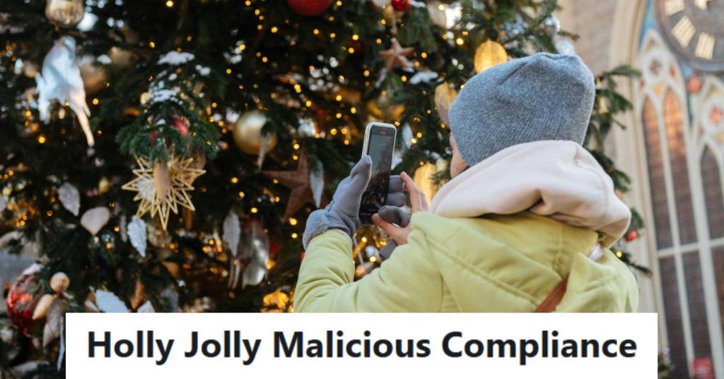 Woman taking selfies and photos near an outdoor Christmas Tree in NYC