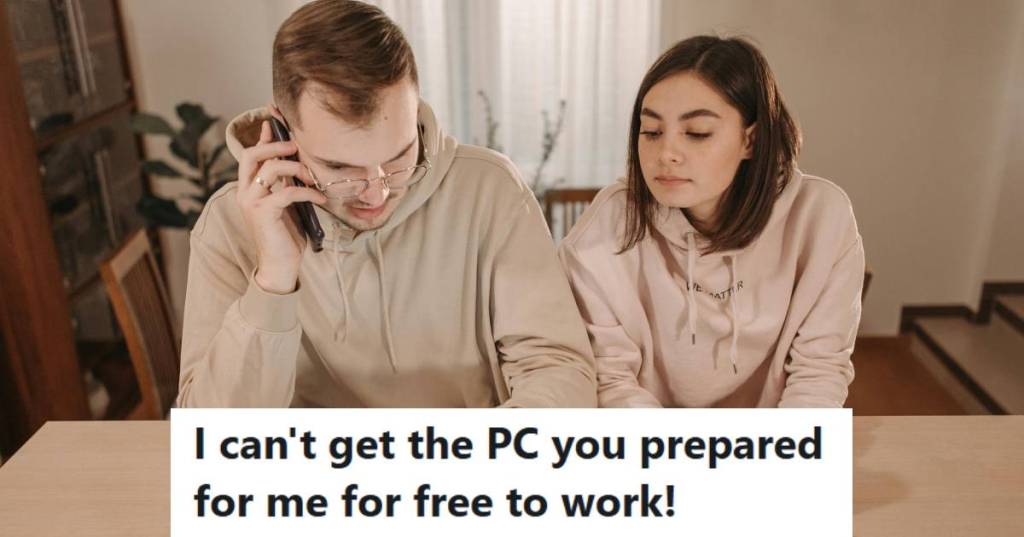 Man and woman trying to fix issues on a new laptop