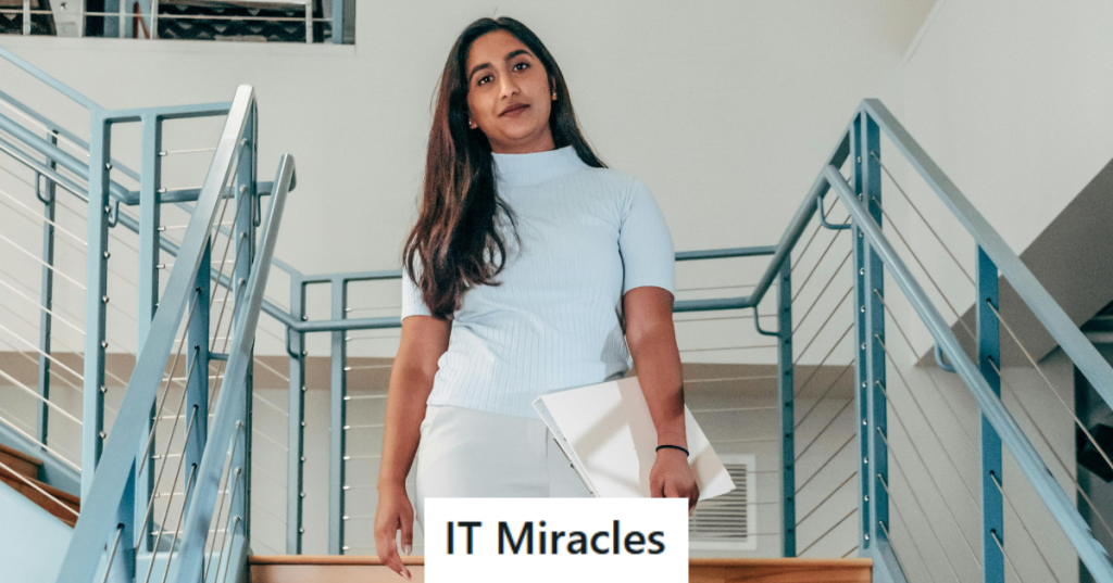 Woman in blue top with a file