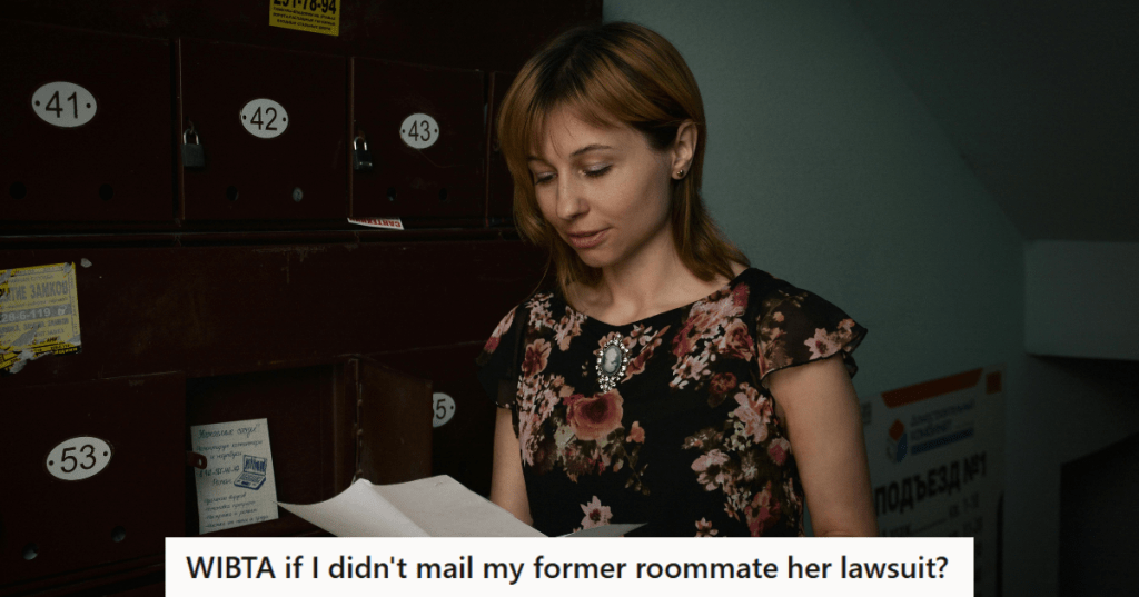 Woman in floral shirt reading mail