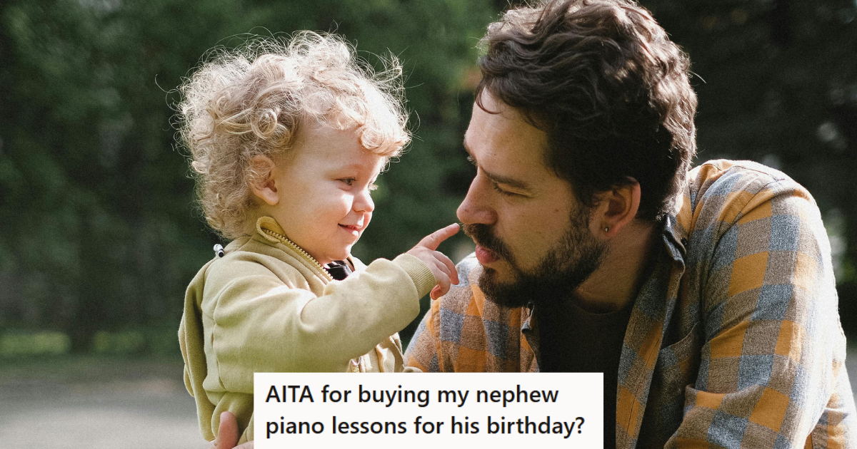 Sister In Law Refused To Let The Uncle Gift Her Son A Piano Lesson, And Instead Wanted Her Son To Learn Hockey Man playing with a kid