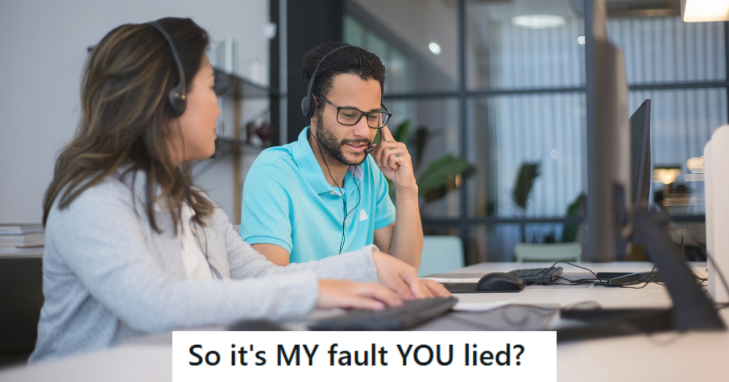 Man in blue shirt talking on call