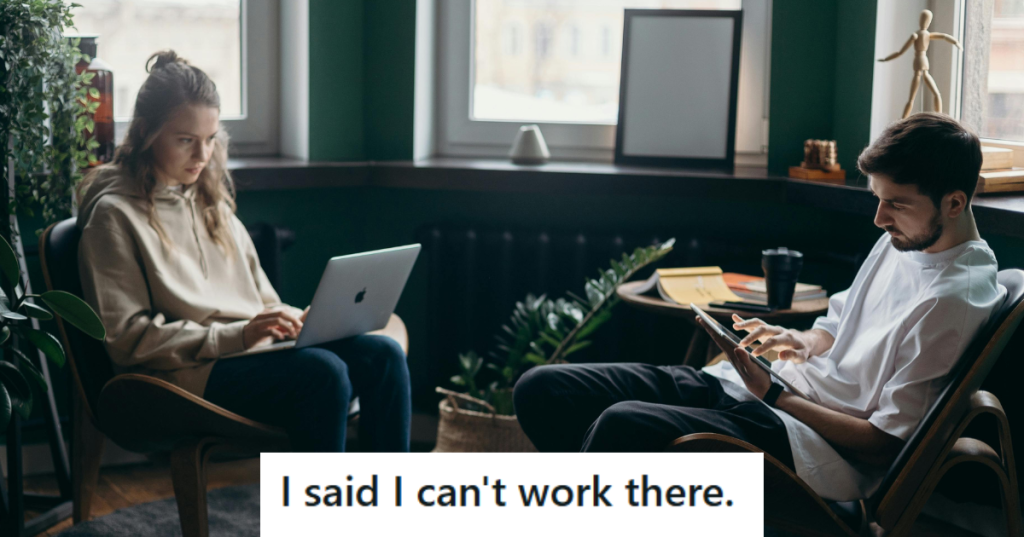 Man and woman working on a laptop