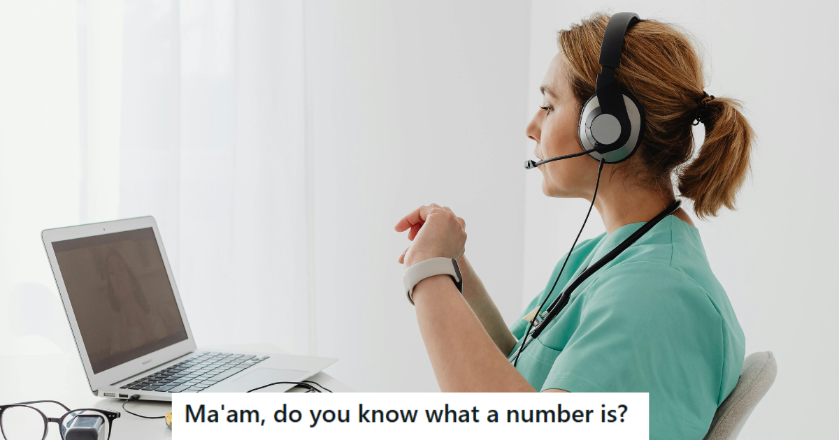 Woman in green shirt wearing a headset