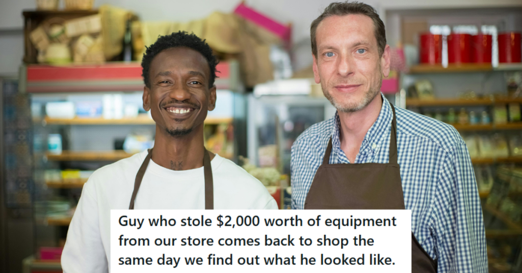 two men standing in aprons