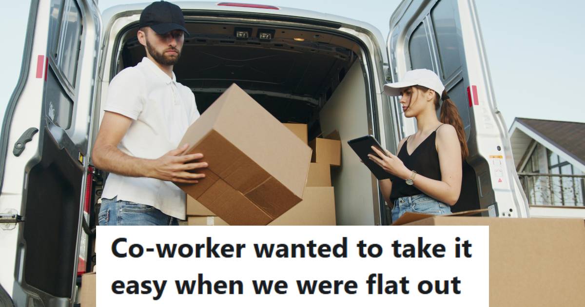 Man and his supervisor unloading a van full of store merchandise